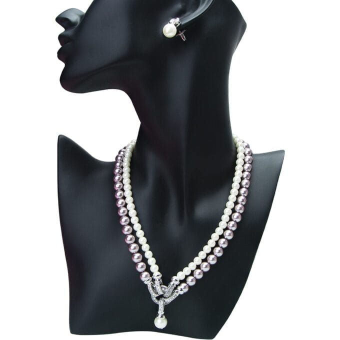 Elegant Brown shining Multi Layer Pearl Earring and Necklace Set
