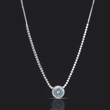 Evil Eye Baguette Eternity Silver Plated Adjustable Slider Necklace