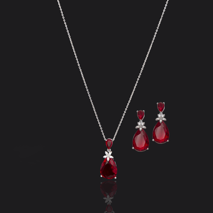 Ruby Cubic Zirconia Studded Pear Shaped Necklace Set
