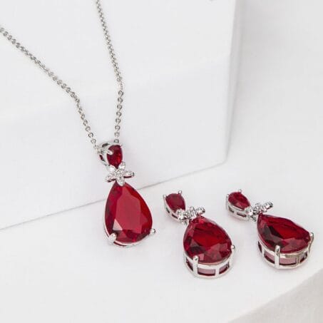 Ruby Cubic Zirconia Studded Pear Shaped Necklace Set